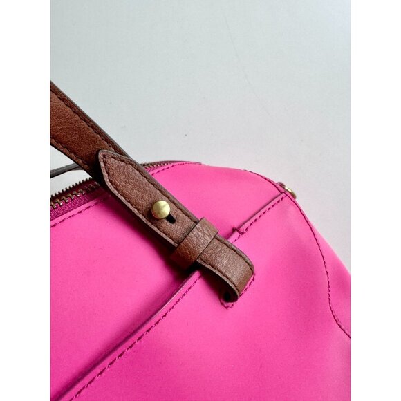 FOSSIL Rachel Pink Coated Leather Brown Top Handle Duffle Crossbody Bag Purse - Picture 11 of 16